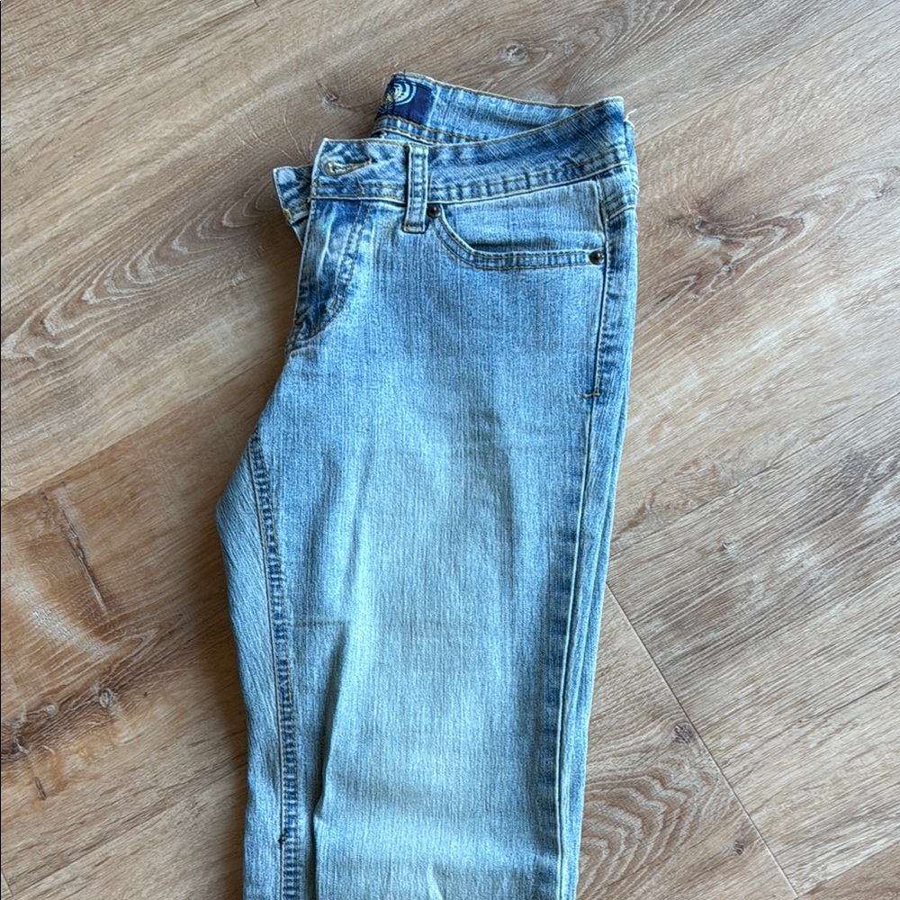Angels Embroidered Vintage Flare Blue Jeans - Picture 5 of 7